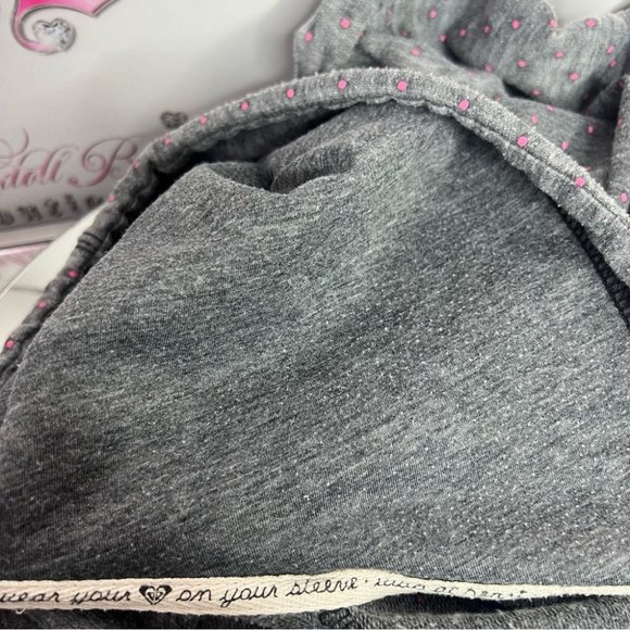 Roxy pink polka dotted grey zip up sweater embroidered logo black distressed y2k - Picture 6 of 10